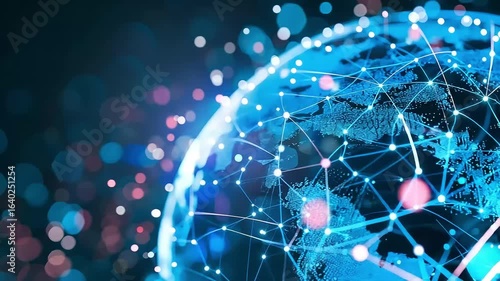Global Digital Network, Connected World Map, Internet Connectivity
