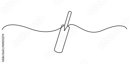 Professional cricket bat continuous one line drawing, Continuous single line drawing cricket bat, ball, and wicket stumps isolated on white background vector illustration