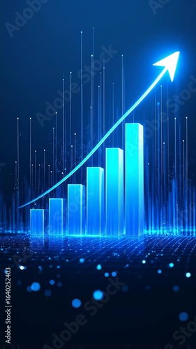 Illuminated Chart with Rising Arrow on Dark Blue Background Representing Business Growth and Financial Success