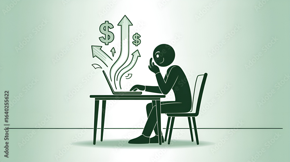 Fototapeta premium Online Income Generation | Digital Money Flow Vector Art