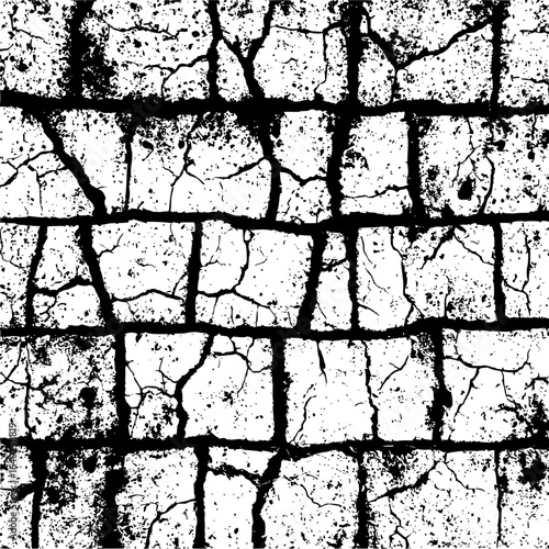 Distressed black and white brick wall texture seamless vector pattern for graphic design and backgrounds use