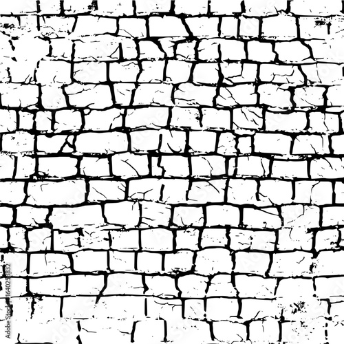 Distressed brick wall texture vector background grunge effect cracked surface old masonry black and white pattern