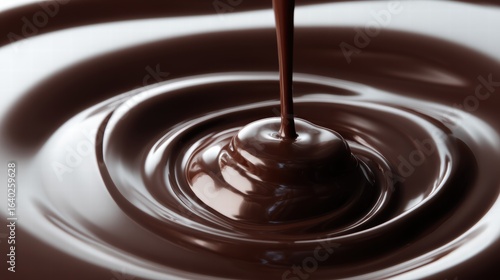 Extreme close-up of melted chocolate forming rich, silky textures