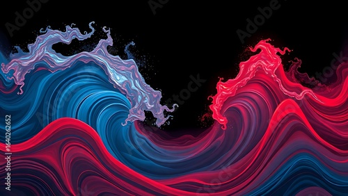 Abstract red and blue waves colliding in darkness, representing illness and discomfort.
