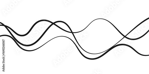 Abstract black lines wave curve motion on white background. Thin wavy line abstract background wave line horizontal divider outline minimalist background.