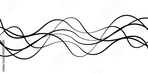 Abstract black lines wave curve motion on white background. Thin wavy line abstract background wave line horizontal divider outline minimalist background.