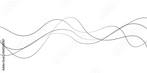 Abstract black lines wave curve motion on white background. Thin wavy line abstract background wave line horizontal divider outline minimalist background.