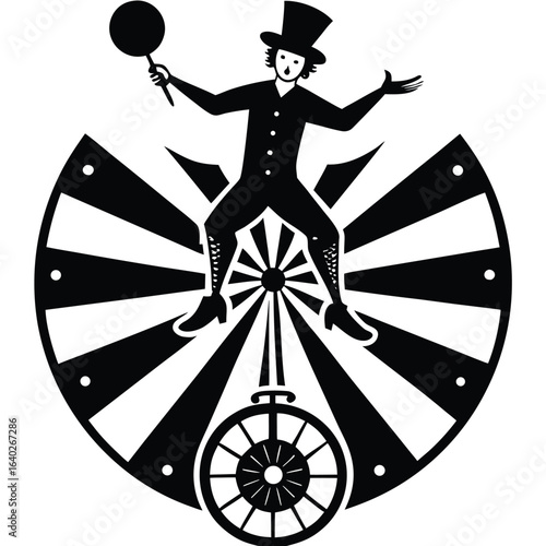  a person balancing on a unicycle. Circus, balance, or performance theme