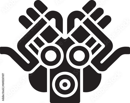 stylized vector icon of automobile motor part for garage logo, auto service, mechanical engineering and car tuning