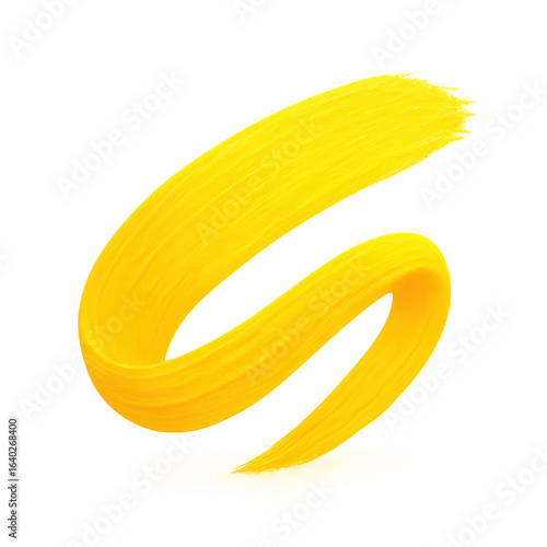 Abstract curved brushstroke in vibrant yellow color against a modern