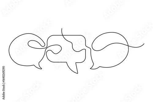 Minimal continuous one line art drawing of speech bubble with flowing curve elegant style for conversation and modern communication design projects