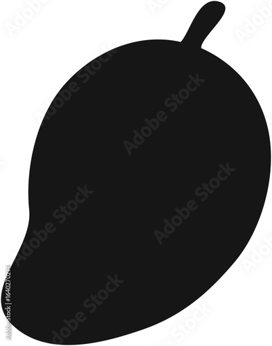 Silhouette of a ripe mango fruit, showcasing its smooth shape and stem detail.