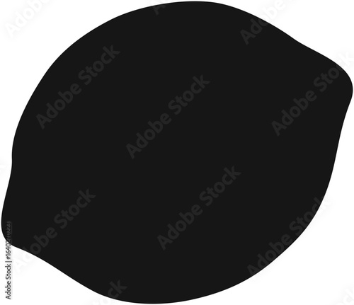 Black silhouette of a single lemon, citrus fruit, simple shape.