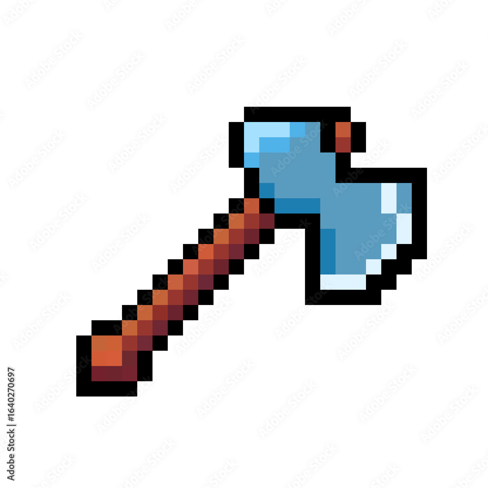 Obraz premium Pixel Art Axe, Retro 8-Bit Battle Weapon, Video Game Tool and Fantasy RPG Asset