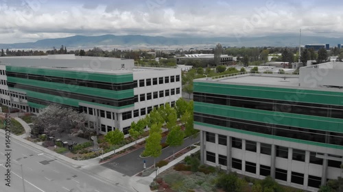 Aerial view of Google Campus. Shows the architecture and urban landscape. Sunnyvale, California, USA. 