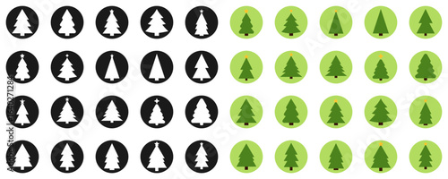Set icons Christmas tree, Xmas fir symbols, graphic design template, app icons, vector