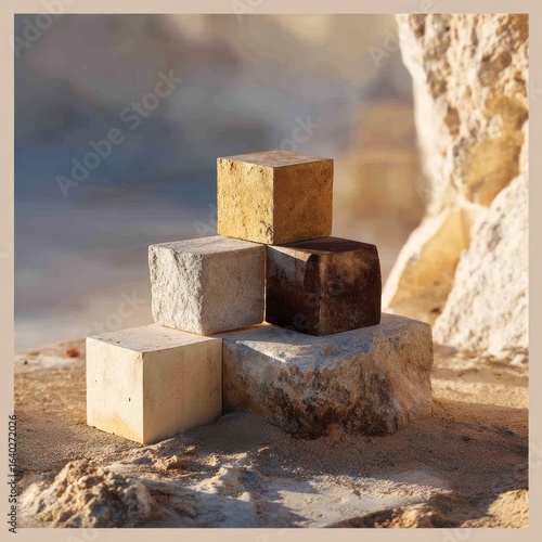 Natural Textures of Earthy Cubes in Soft Light: Minimalist Composition for Modern Aesthetics, Perfect for Interior Design and Abstract Art Projects