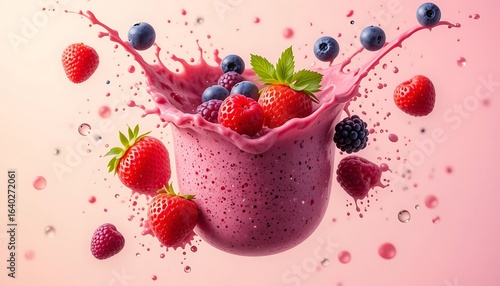 Berry Smoothie Splash: Fresh Fruit Burst - Healthy eating/lifestyle.