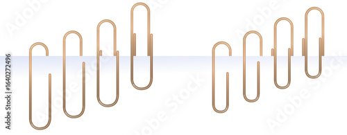 A unique vector illustration featuring golden paper clips seemingly floating in the air, with a reflective metallic effect. The optical illusion gives the design a surreal and modern touch, perfect