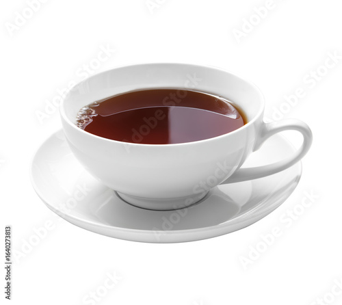 White porcelain cup of strong black tea on a transparent background