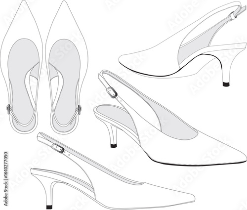 Slingback High Heel Stiletto Shoes Vector – Elegant Women's Fashion Footwear Illustration