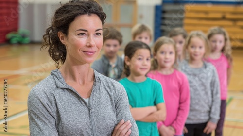Teacher and students in gym