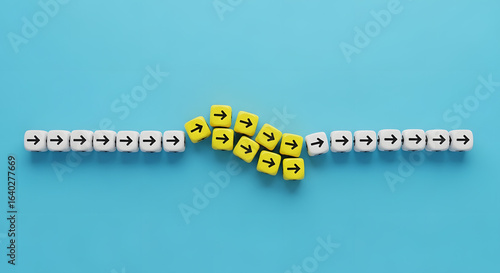Flexibility and adaptation concept. Arrows on cubes following a flexible path.