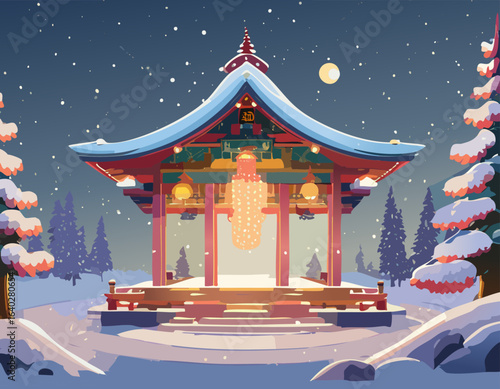 雪降る境内の風景