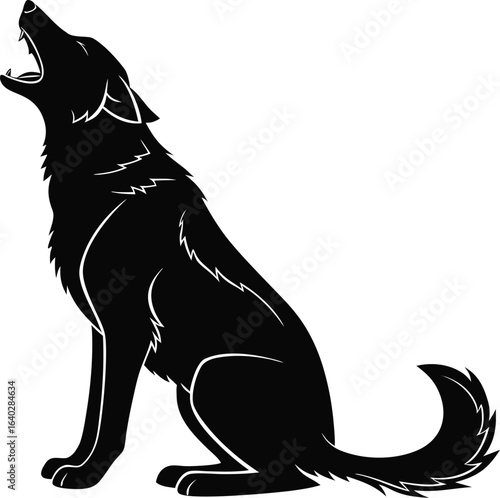 Dog howling towards the sky with arched back and tail down silhouette