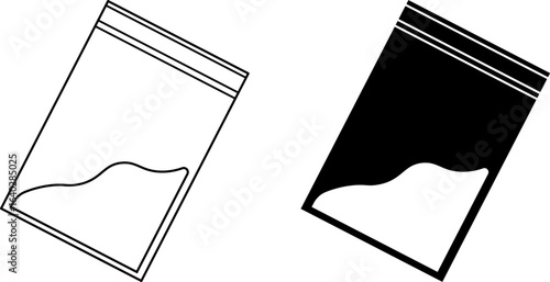 Minimalist icon of a small sealed ziplock bag containing powder, outline and solid style