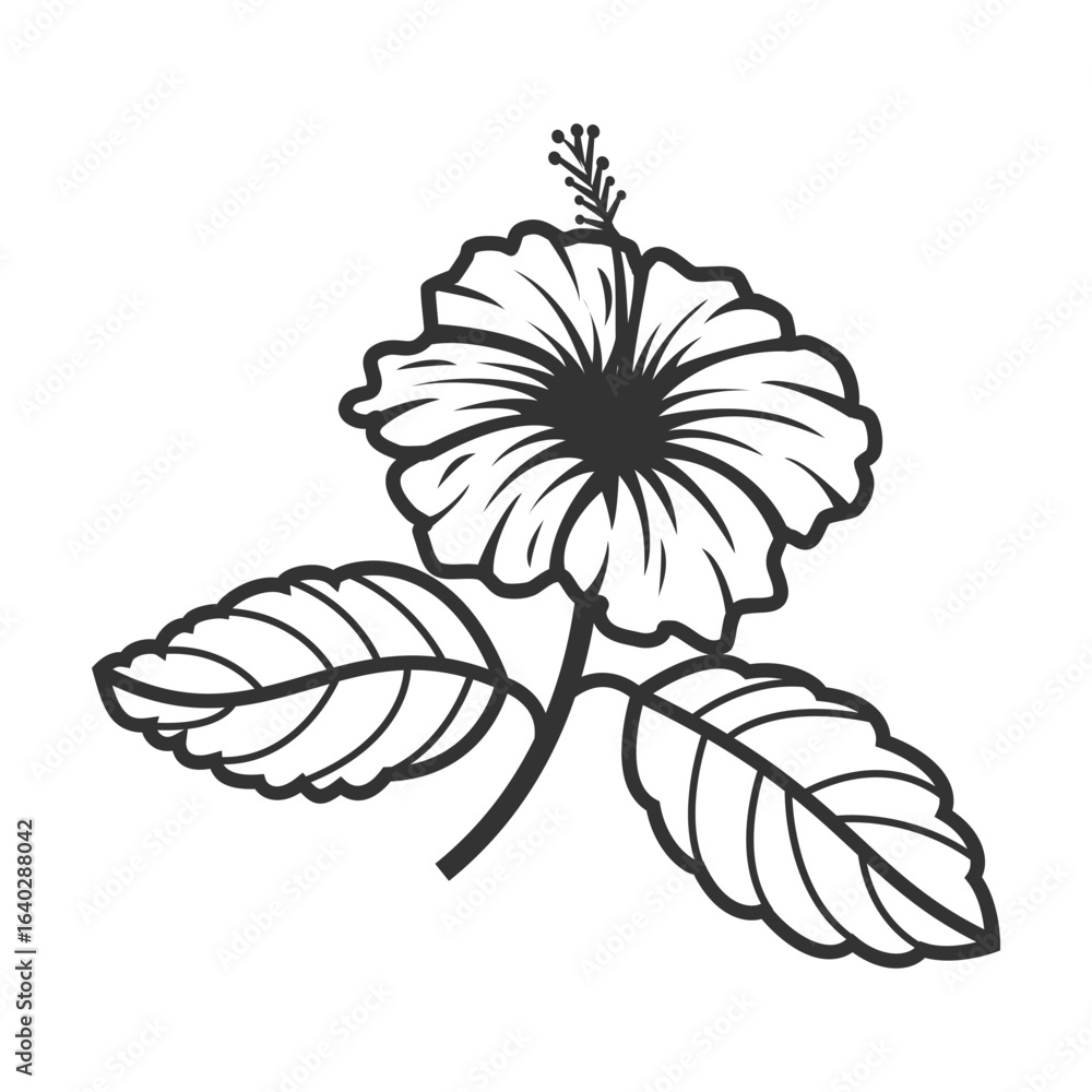 Fototapeta premium Hibiscus Wireframe Illustration - Delicate Line Flower Design 