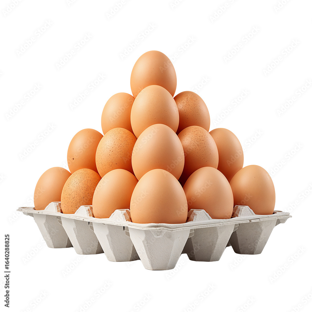 Pyramid of eggs in carton, protein source against a plain field of view backdrop isolated Pyramid of eggs in carton, protein source against a plain field of view backdrop isolated