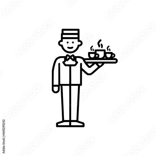 Waiter serving coffee icon vector illustration hospitality service restaurant cafe beverage professional uniform 100