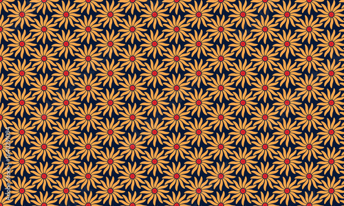 seamless pattern, repeating petal shapes, vibrant orange and yellow, simple geometric forms, minimalist abstract design, organic motif, repeating elements, uniform arrangement, tiling background, visu