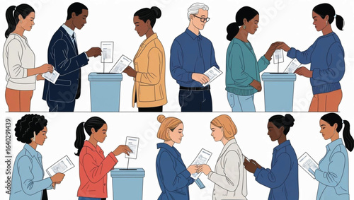 Diverse people casting votes in election polling stations voting ballot