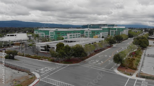 Aerial view of Google Campus. Shows the architecture and urban landscape. Sunnyvale, California, USA. 1