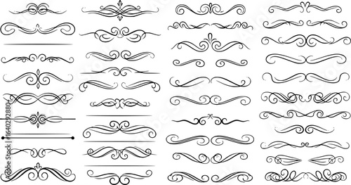 Elegant decorative dividers, ornate line separators, vintage flourish designs, whimsical borders, and charming embellishments for creative projects, invitations, and layouts