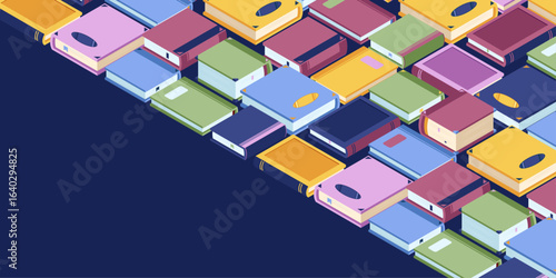 BOOK ILLUSTRATION COPY SPACE ON BOTTOM LEFT - ISOMETRIC STOCK 