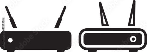 Router icons in black and white style, vector illustration