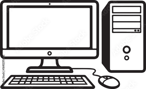 Simple black and white computer desktop illustration