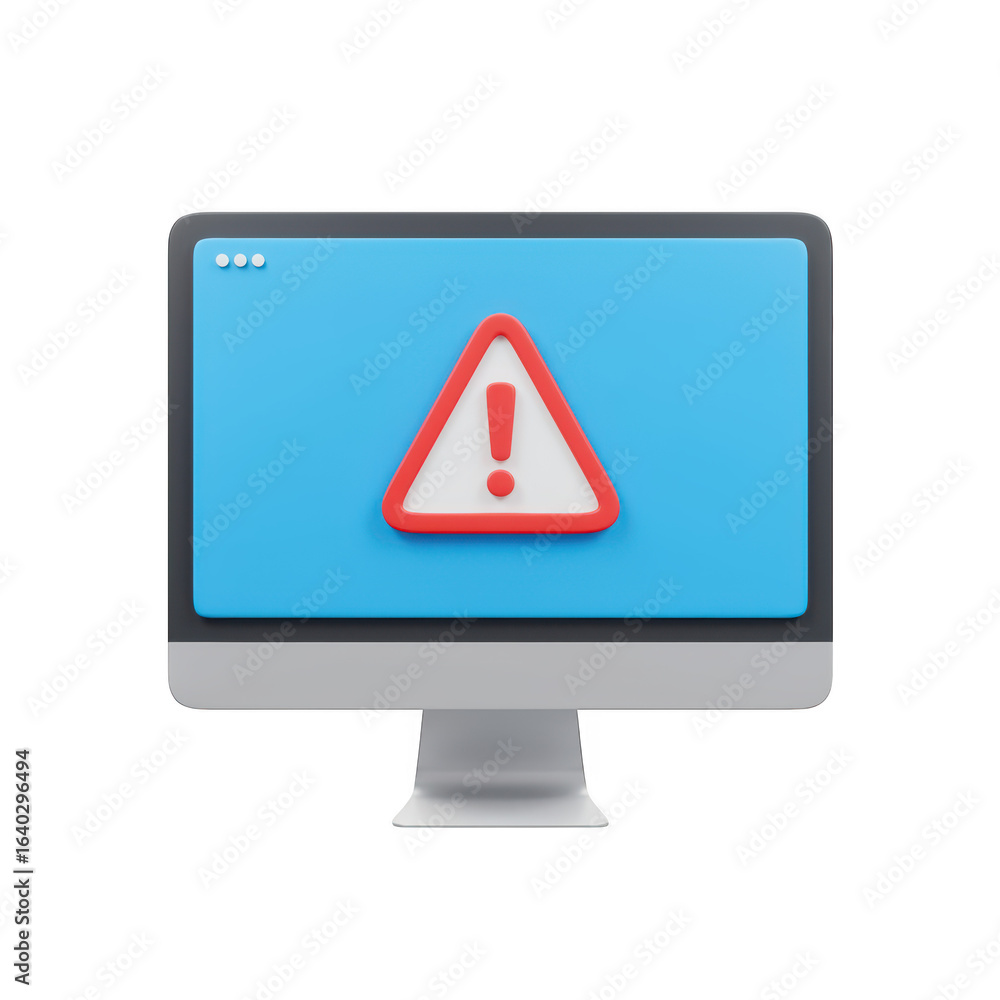 Computer screen displaying warning triangle alert isolated on transparent background Computer screen displaying warning triangle alert isolated on transparent background