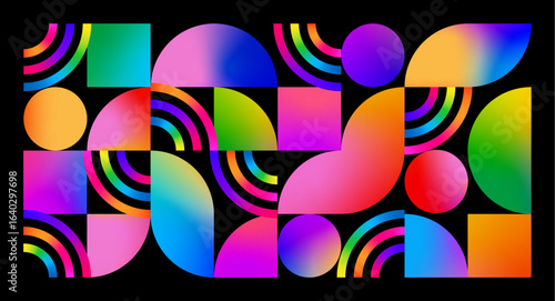 Abstract Gradient Pattern Design. Modern Background with Gradient Geometric Shapes. Vector Music Poster with Modern Color Lines Pattern.