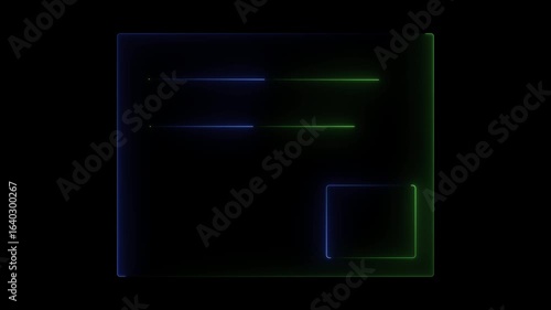 Glowing neon light double square frame video.glowing neon blue color square rectangle frame animation icon.