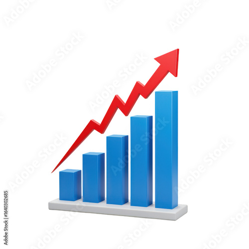 Free Download 3d blue bar graph with red upward arrow isolated on transparent background - GFXLoad