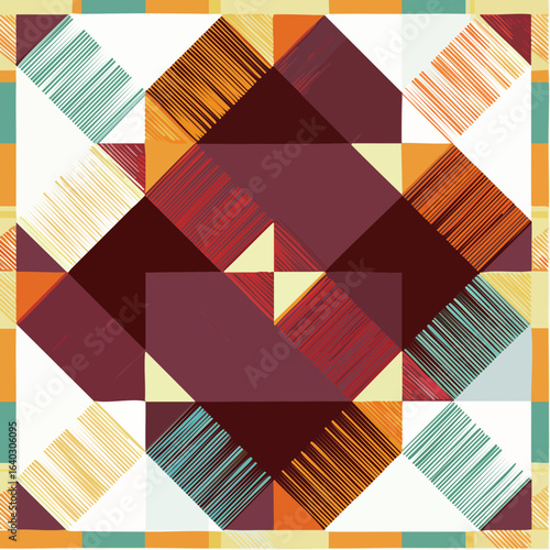 seamless kuba cloth inspired geometric pattern in earthy brown, charcoal, and ivory