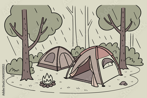 Camping in light rain with waterproof tents	