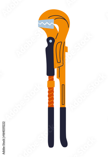 Pipe spanner wrench vector illustration. Modern adjustable pliers repair tool builder mechanic, plumber. Construction mechanical maintain metal tool sign professional stylized cartoon