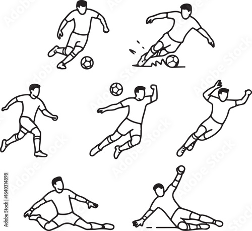 Soccer Player Actions Line Art Set (1)
