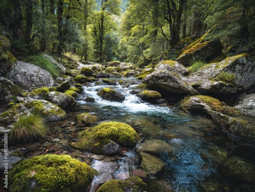 Mossy Rocks in a Forest Stream: Serene Nature Scene