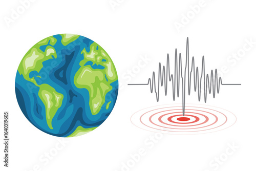 Illustration of a globe and earthquake waves